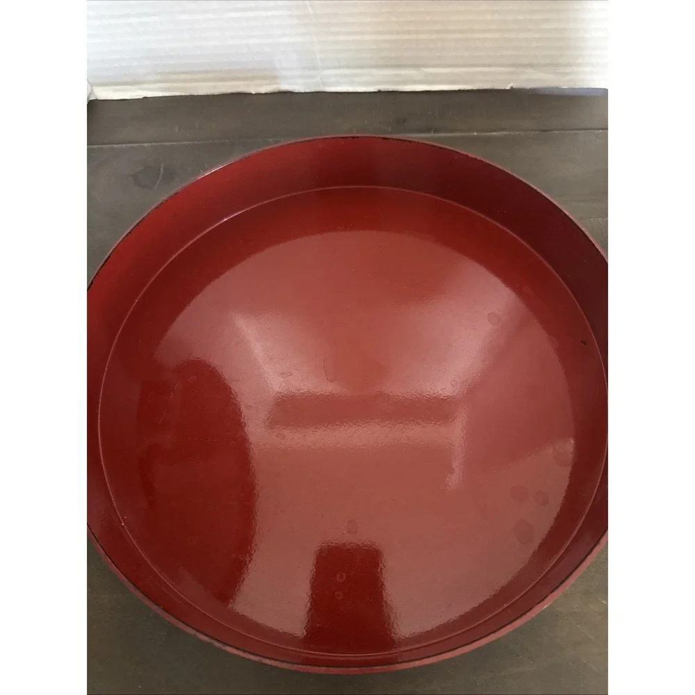 Vtg Japanese Lacquerware Black Covered‎ Dish Floral design red&white Flowers Red